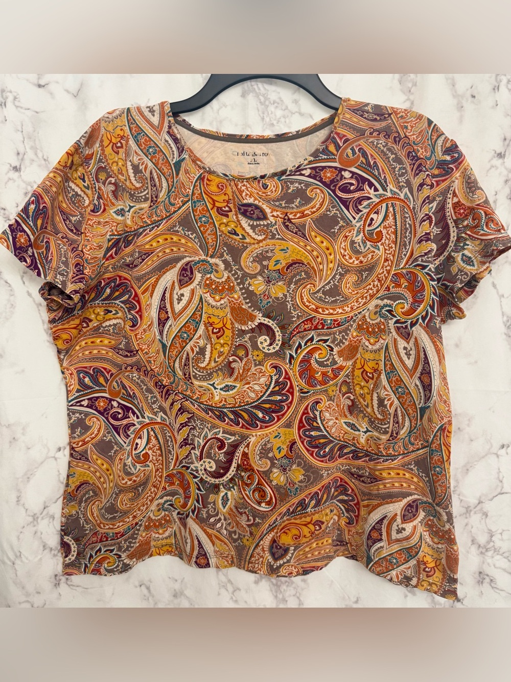 croft & barrow Paisley Short Sleeve Tee in Yellow, Brown, Orange & Purple